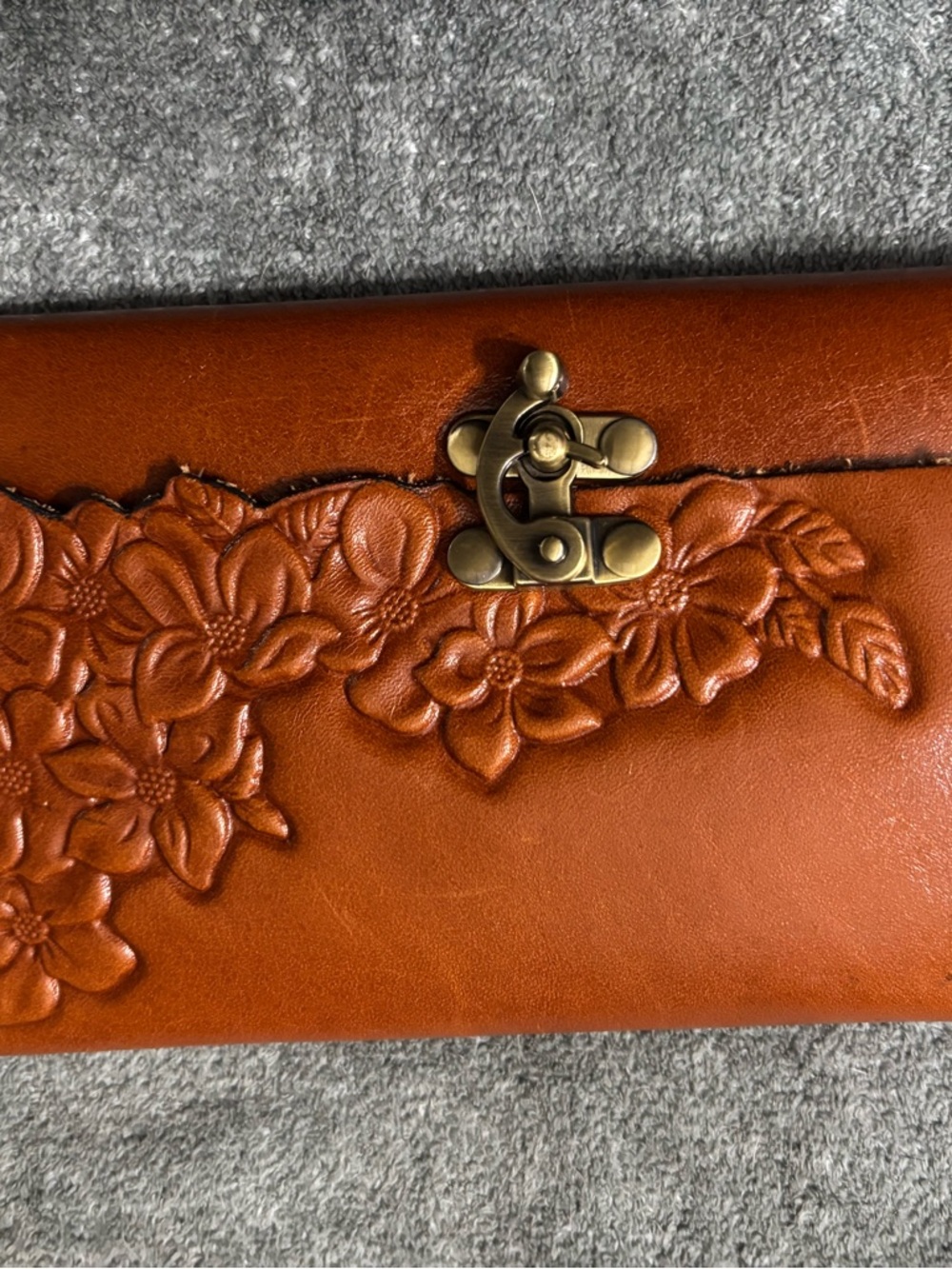 Patricia Nash Floral-Embossed Leather Clutch Wallet - Cognac Brown